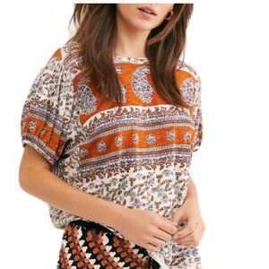 Free People Paisley Puff Sleeve Top Size S